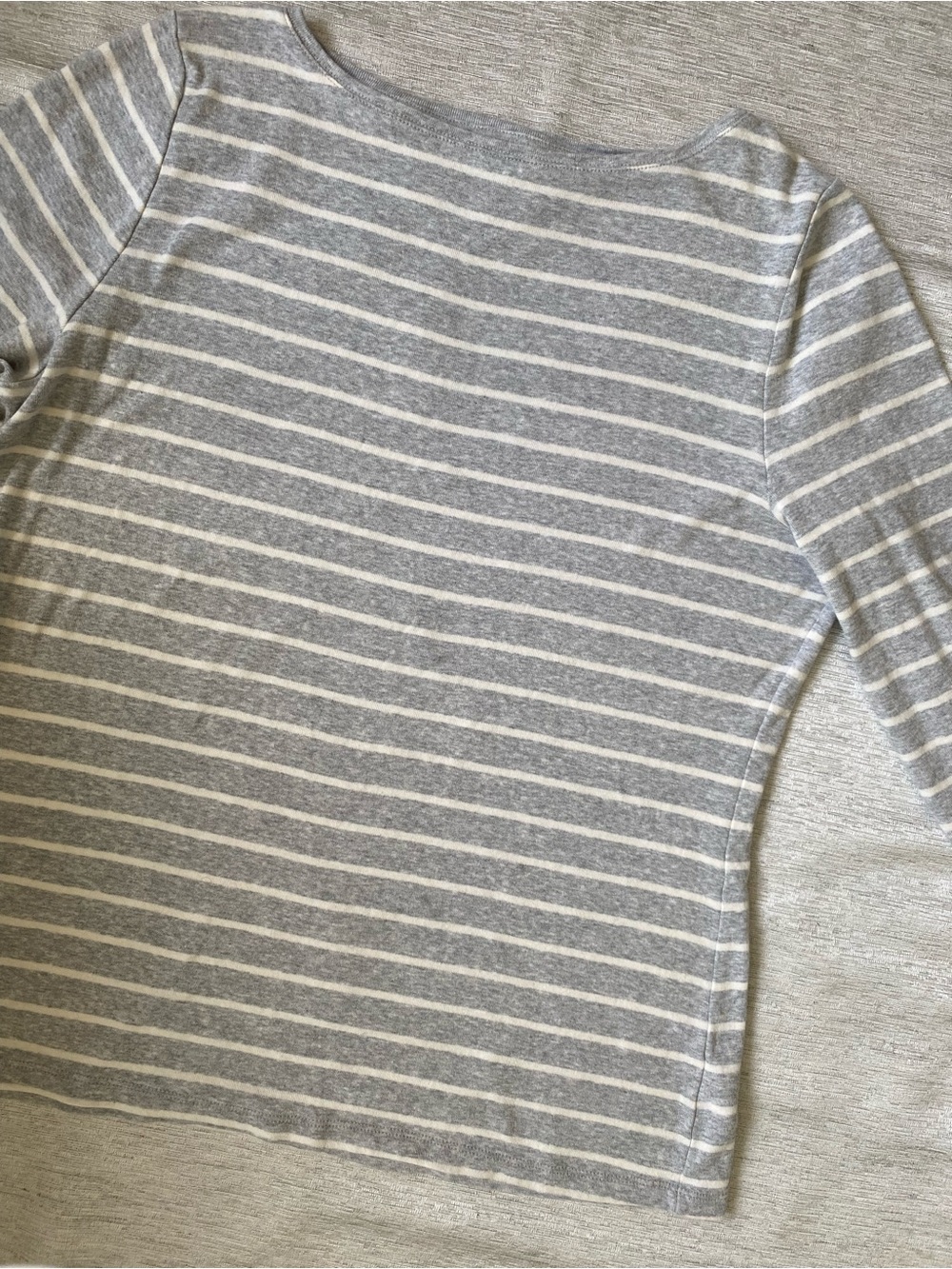 Talbots XL Gray White Striped Cotton Boat Neck 3/4 Sleeve Tee Top
